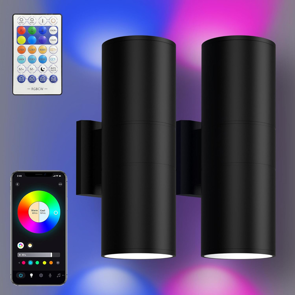 Smart RGB LED Outdoor Wall Lights with App Control, Dimmable & Color Changing