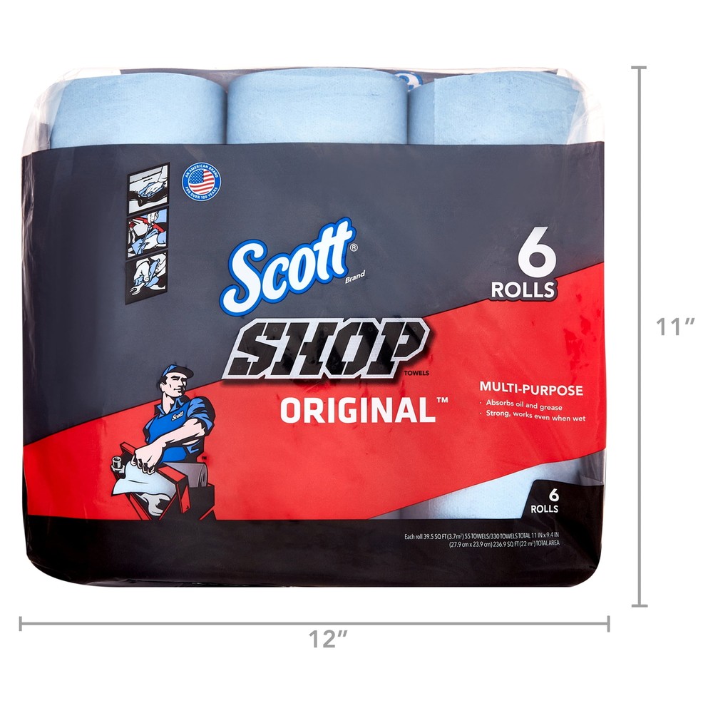 6 Rolls Scott Shop Towels, 55 Sheets Per Roll, All Purpose, Multi Surface