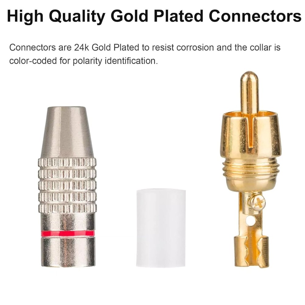 20 x RCA Male Adapter Plug With Color-Coded for Easy Polarity Identification