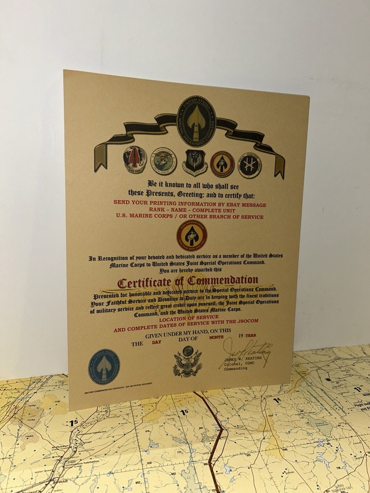 USMC / MARINE CORPS SPECIAL OPERATIONS COMMAND ~ CERTIFICATE OF COMMENDATION