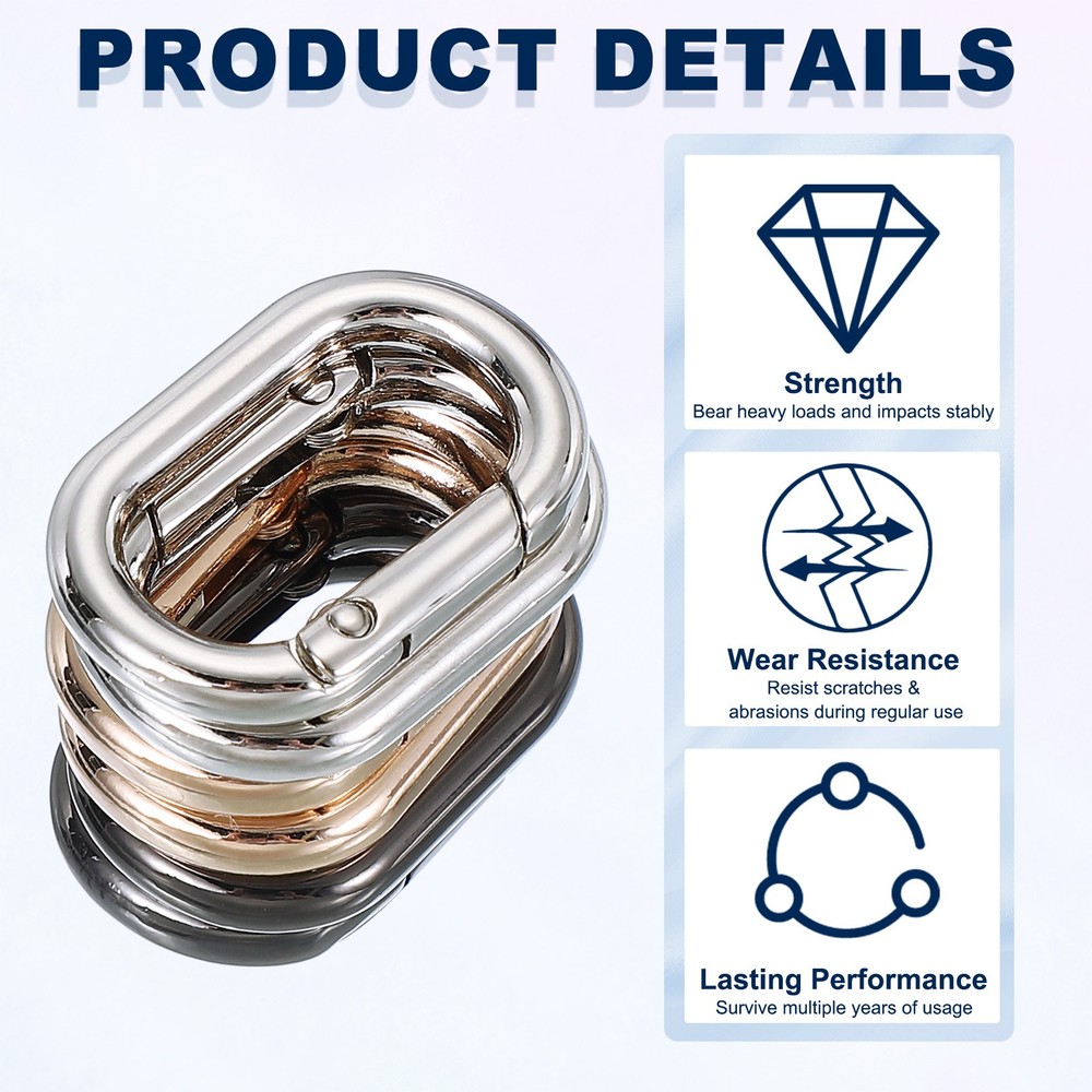 10 Pcs 31mm Oval Shaped Spring Snap Keychain Clip for Purses Silver White