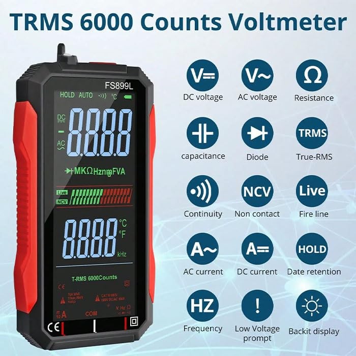 USB Rechargeable Digital Multimeter 6000 Counts Large Color Screen & Backlight