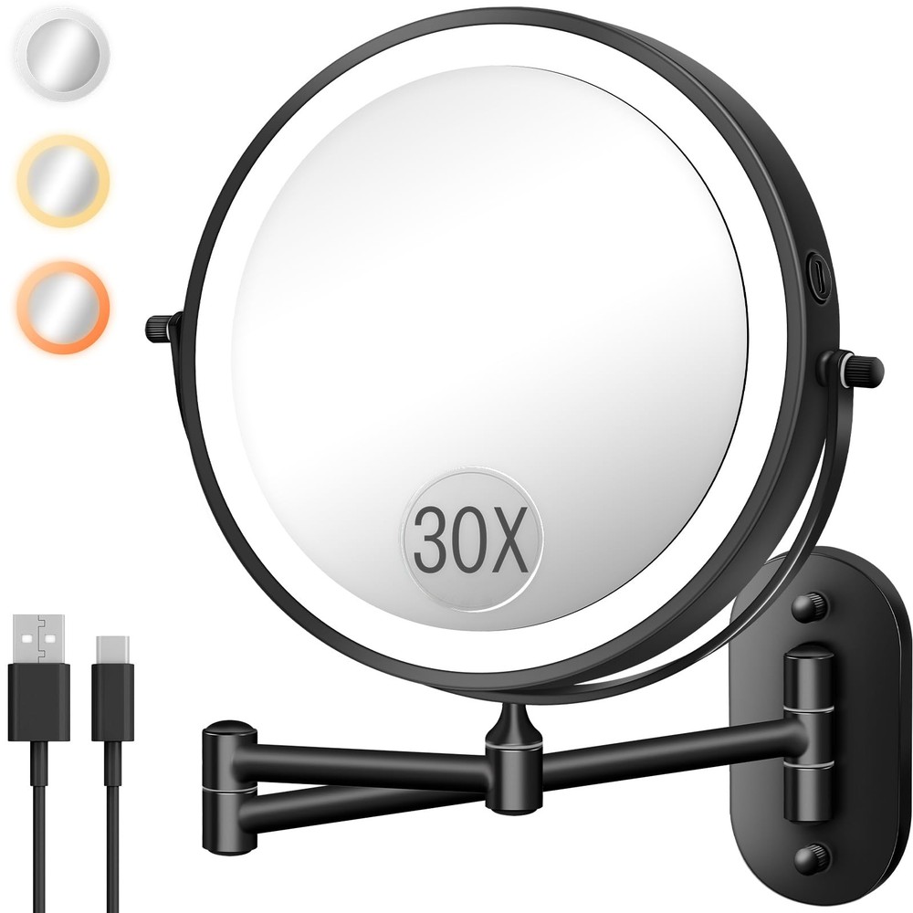 Wall Mounted Makeup Mirror with Light, 30X/1X 8'' Double Sided LED Magnifying...