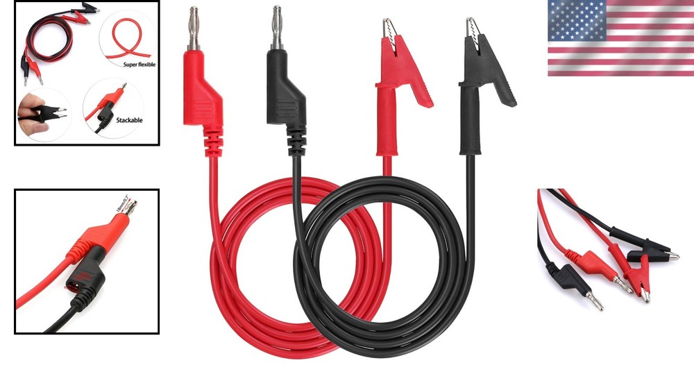 Stackable Banana Plug to Alligator Clip Probe Cable 1M for Electrical Testing