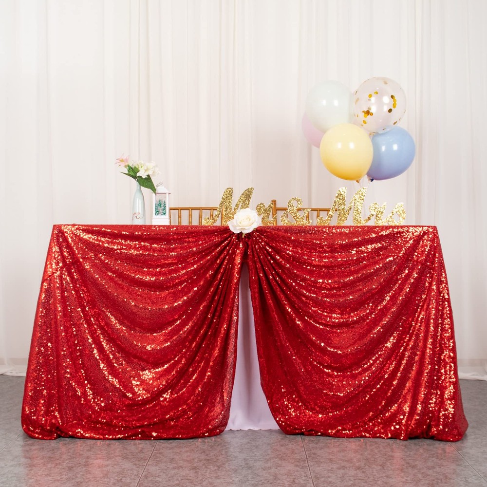 Sequin Tablecloth Square 72''x72'' Red Table Overlay Glitter Tablecloth For Part