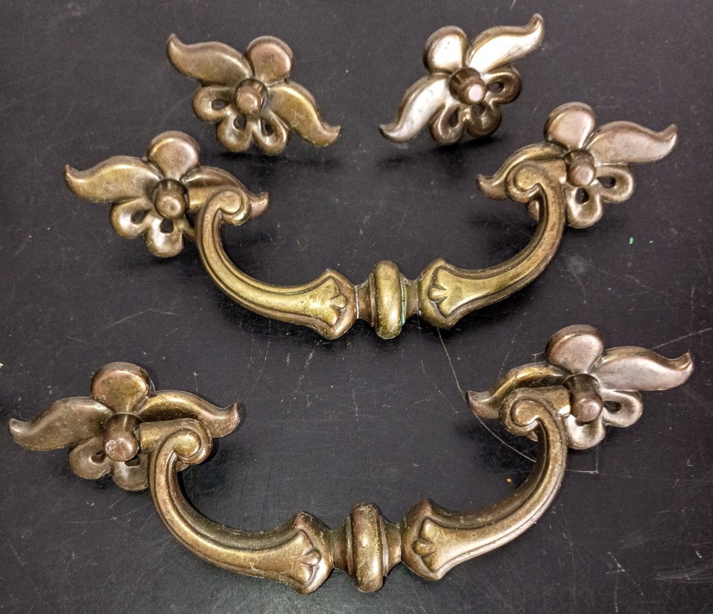 4 Vintage original, Brass Drawer Pulls, 2 inch CTC. Used, complete, VGC