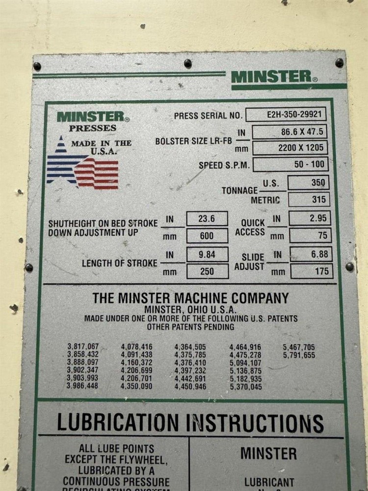 350 TON MINSTER SSDC PRESS