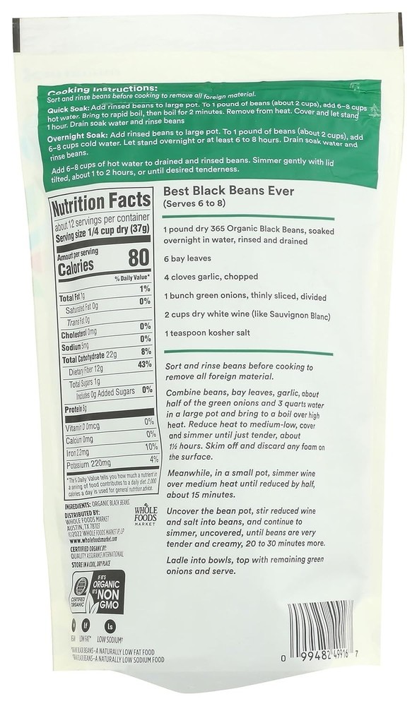 USDA Organic Black Beans 16oz – Low Sodium, Nutritious & Versatile Ingredient