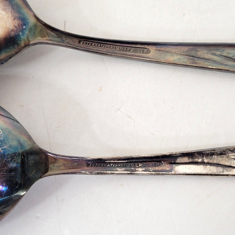 International Deep Silver Salad Servers with Rose Design