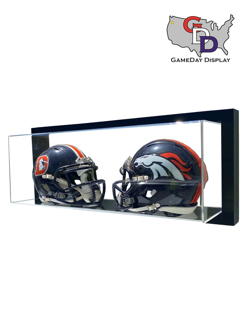 Framed Acrylic Wall Mount Double Mini Helmet Display UV Protecting Secure Mount