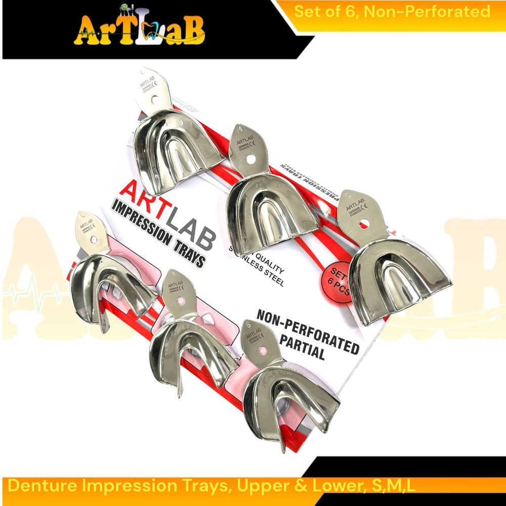 Set of 6 Denture Impression Trays, Upper & Lower, Small, Medium, Large, Plain