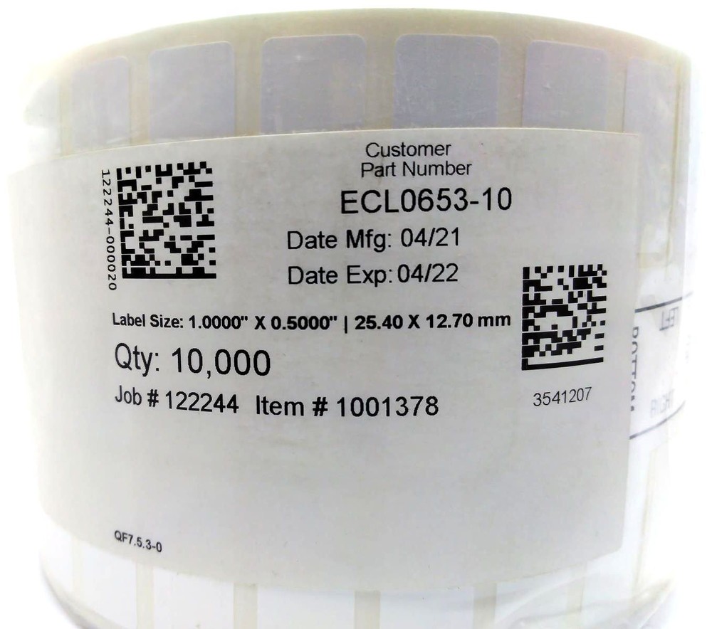 Datamax ONeil 1" x 0.5" Direct Thermal Barcode Label Genuine ECL0653-10 - 1 Roll