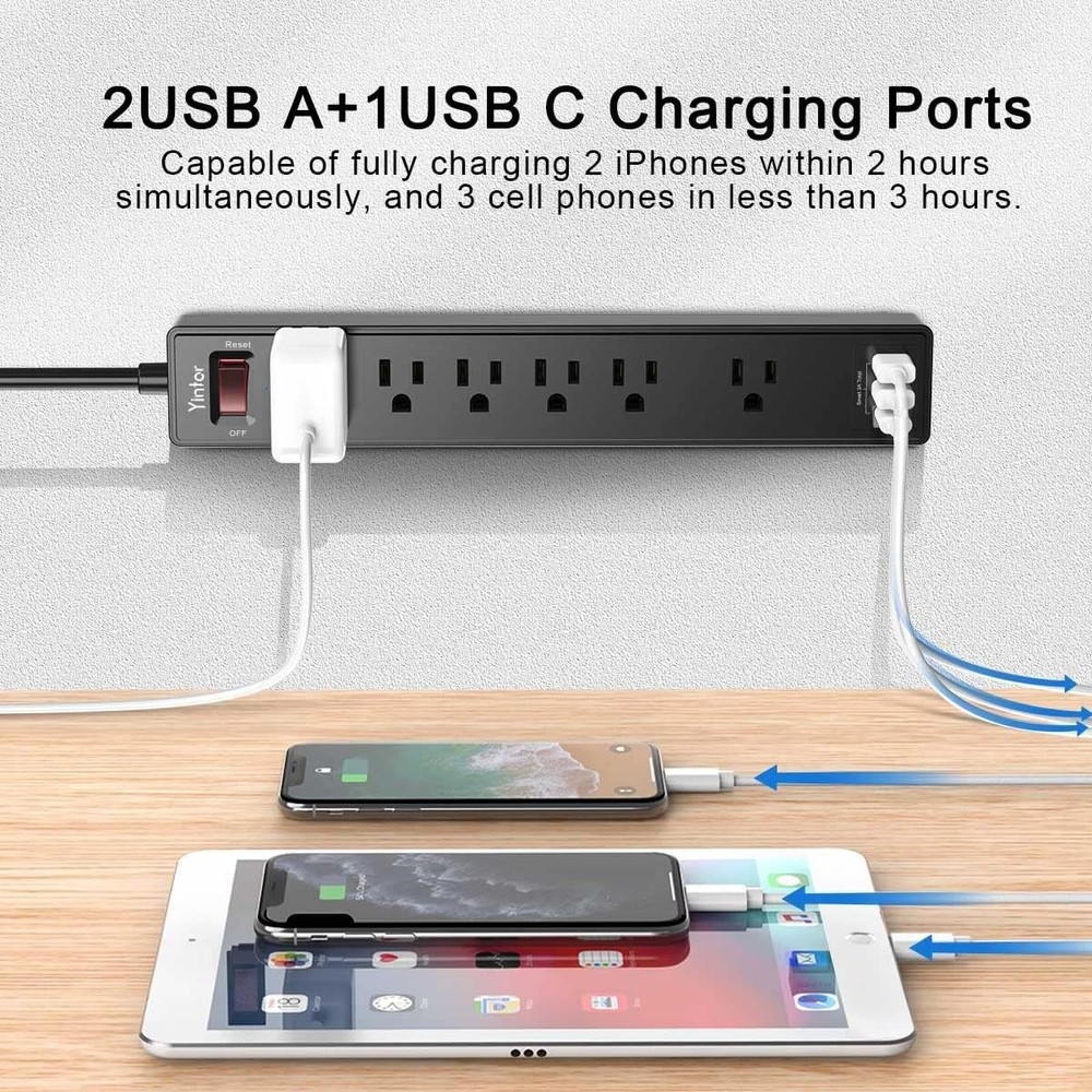 6Ft Power Strip with Surge Protection & USB