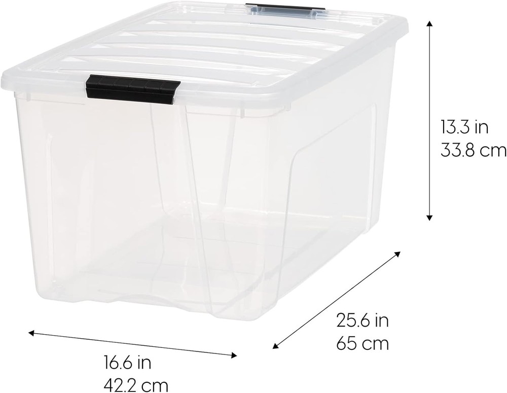 72 QT Plastic Storage Box with Lid - 4-Piece Set, Stackable Containers, Clear