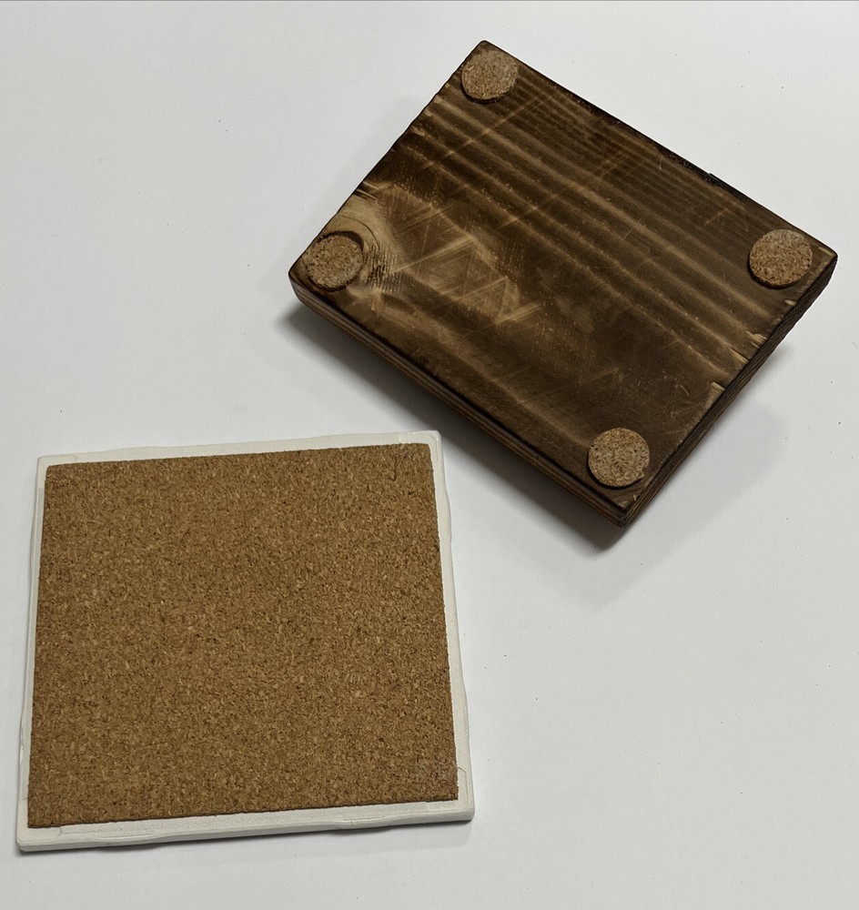 VAN HALEN Home Office Decorative Ceramic Tile Coasters And Rustic Wood Stand
