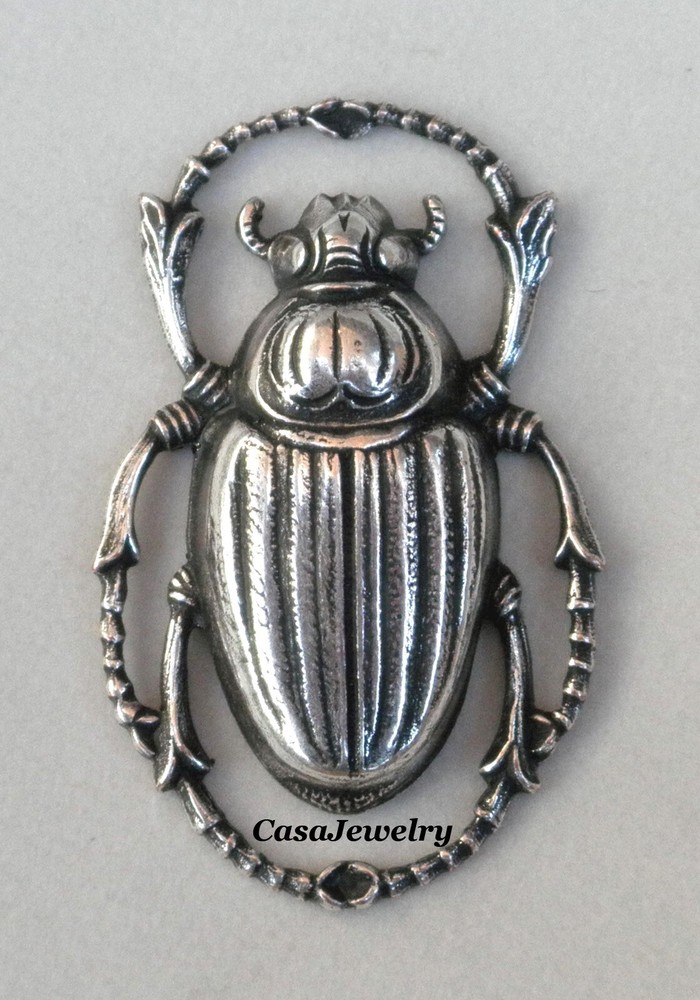 #4157 ANTIQUED .925 STERLING SILVER PLATED SCARAB COMPONENT - 1 Pc