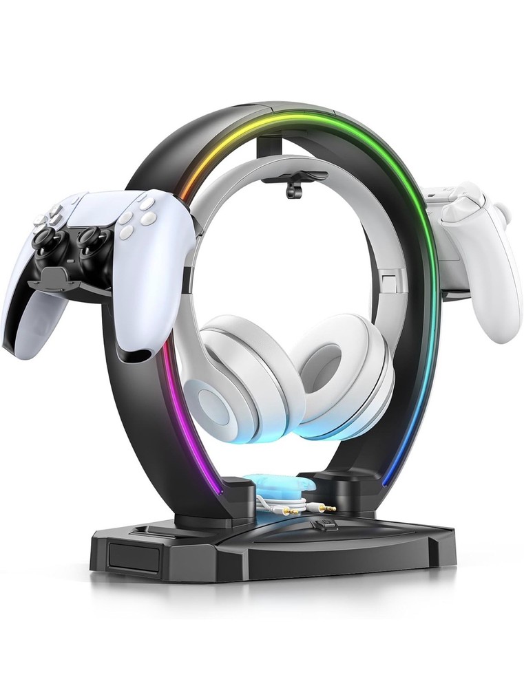 KDD RGB Headphone & Controller Stand with Light Modes - Foldable Black