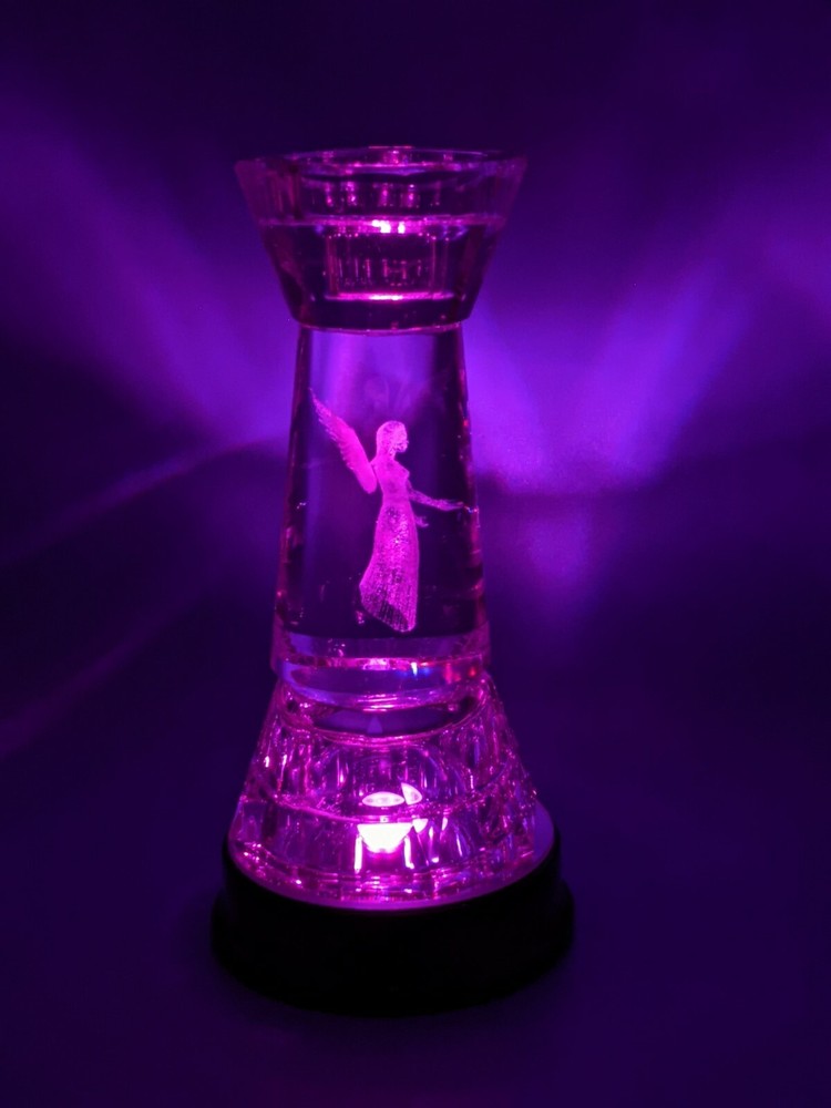 Cut Crystal Laser Angel Candle Holder Light Up Base