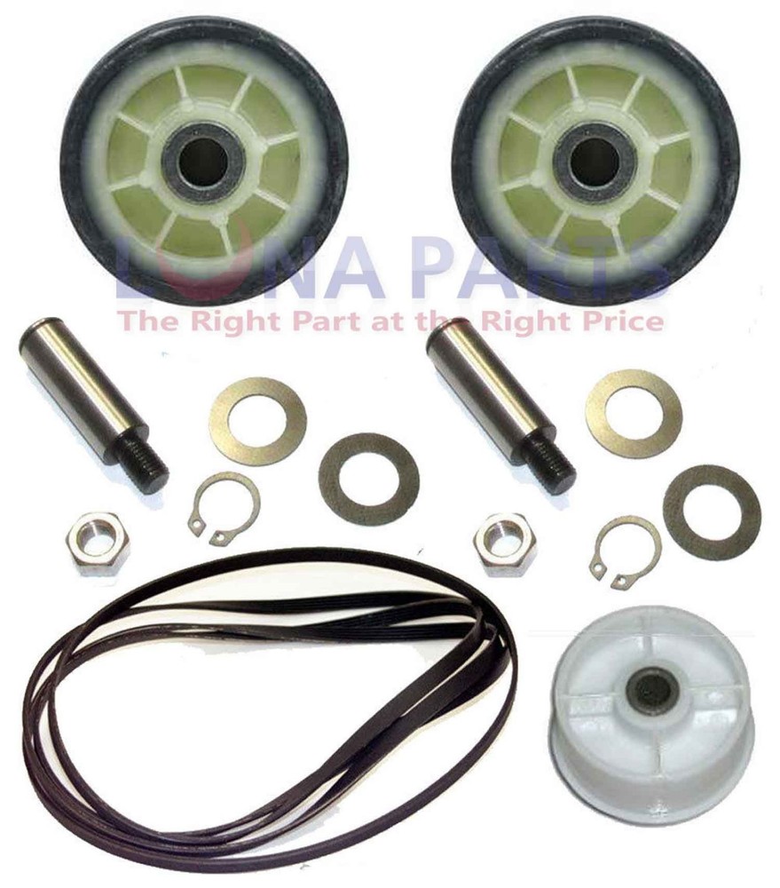 Maytag Dryer Kit (2 Drum Rollers W/ Shafts, Belt, Idler Wheel)