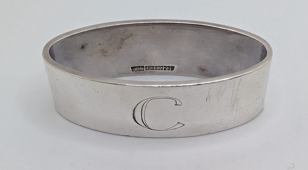 Vintage German 800 Silver Napkin Ring "C" initial engraving, 55 grams