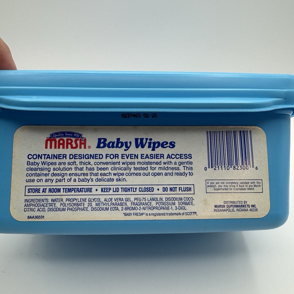 Vintage Baby Wipes Plastic Box Marsh Generic Blue Scented Empty
