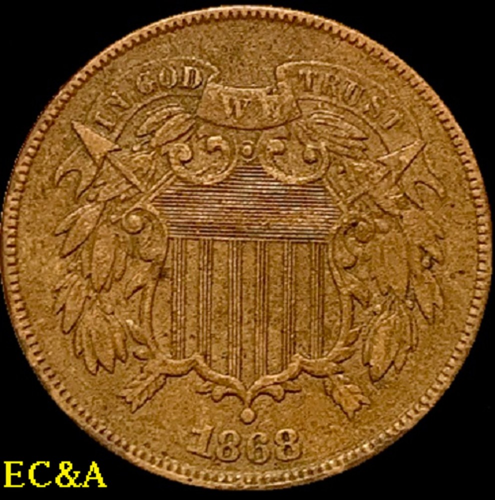 1868 TWO CENT PIECE CHOICE AU (2C066)