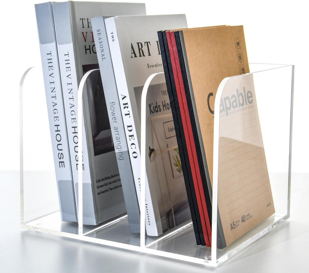 3 Vertical Compartments Clear Acrylic Magazine & File Holder – Multipurpose Desk