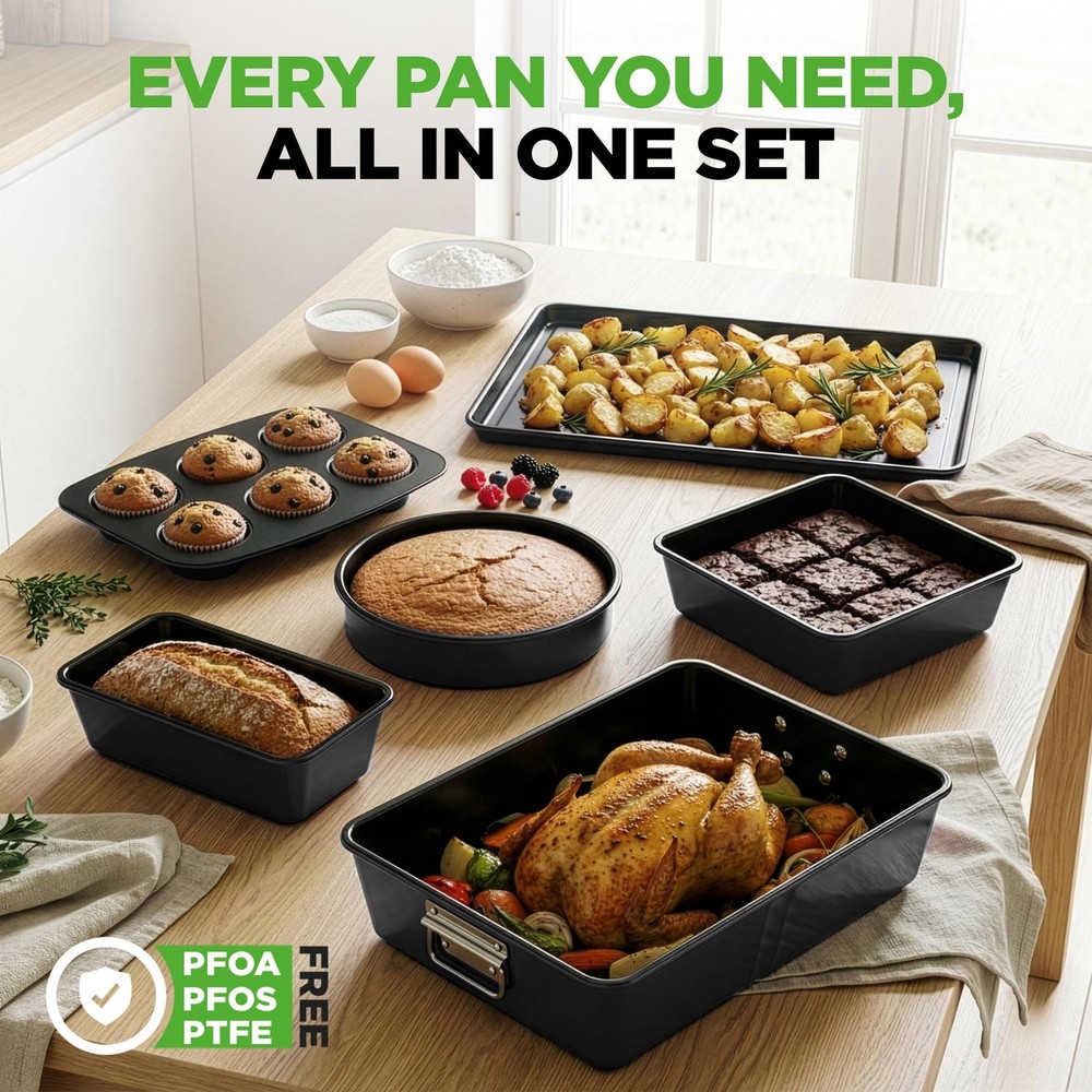 NutriChef 8-Piece Stackable Nonstick Bakeware 15.4'' x 10.2'' x 0.8'', Black