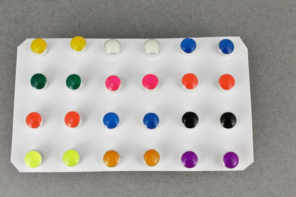 12 pair small enamel stud earrings round post multi assorted colors 6mm wide