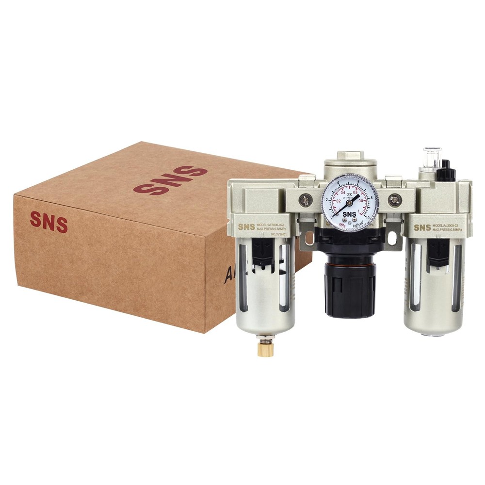 1/4" NPT Compressed Air Filter Regulator Lubricator Three Units Combo FRL Wat...