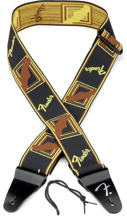 Fender WeighLess Monogram Strap - Black/Yellow/Brown
