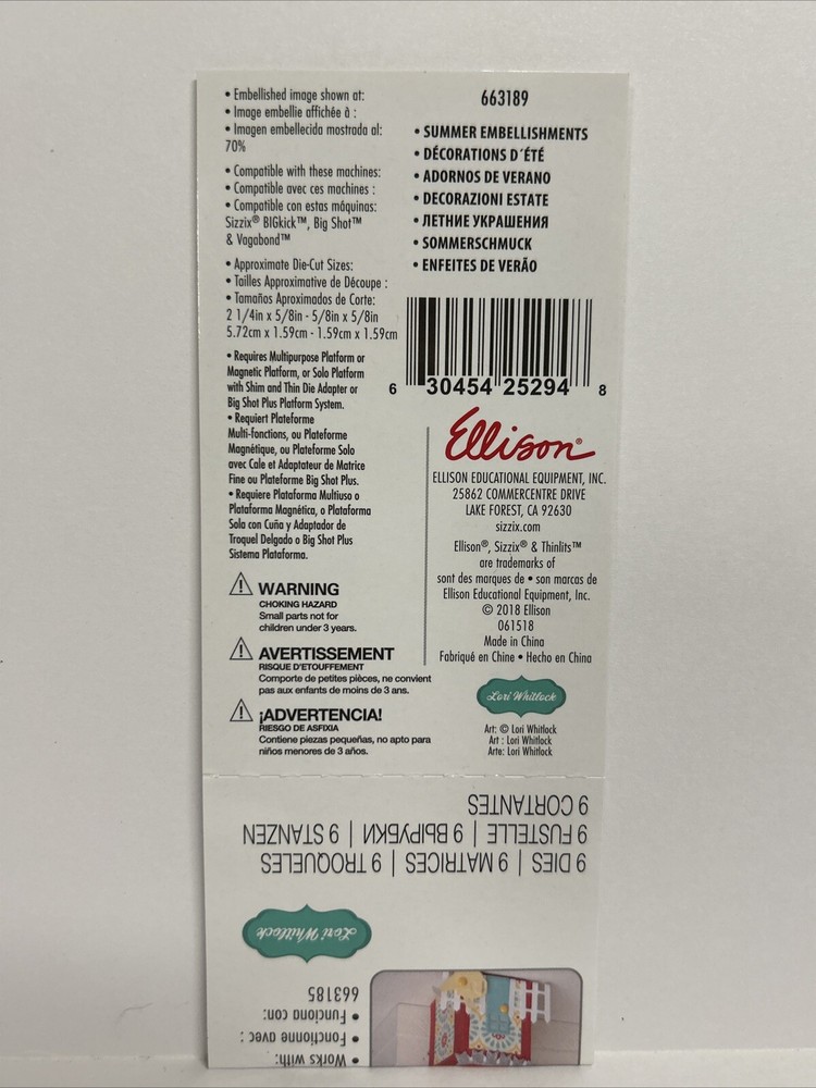 Lori Whitlock Thinlits 9 Dies Summer Embellishments Kite Sun 663189