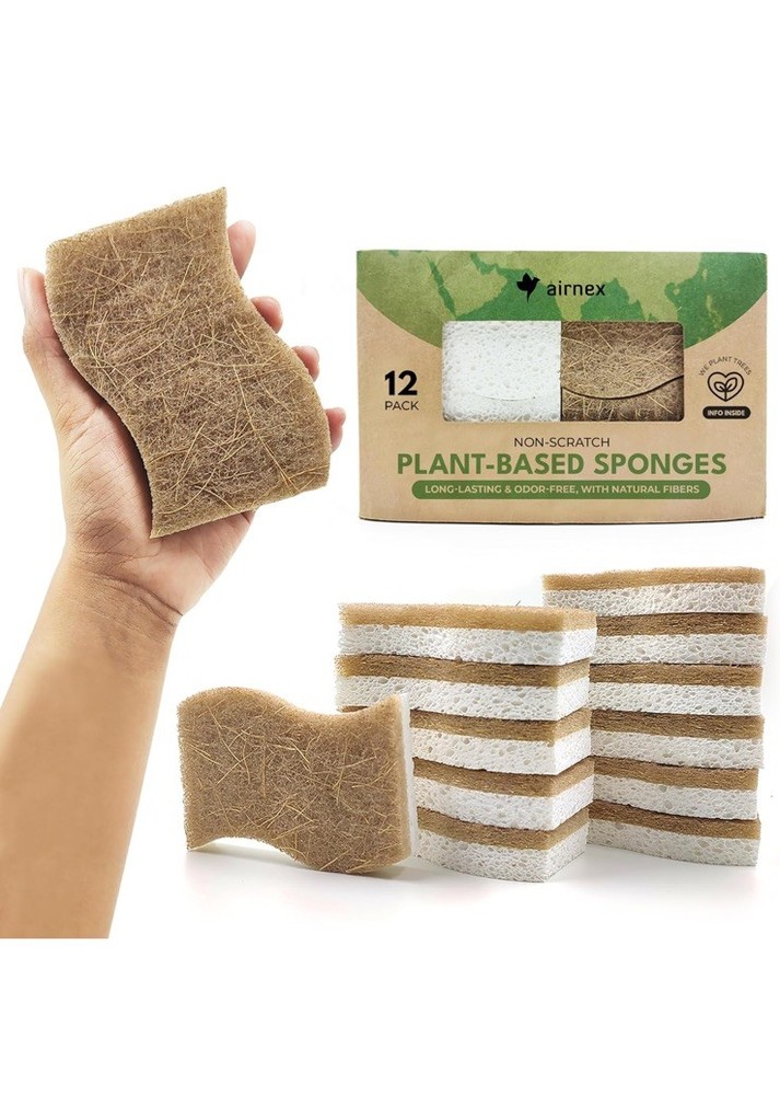 AIRNEX Natural Kitchen Sponge - Biodegradable Compostable  12 pack