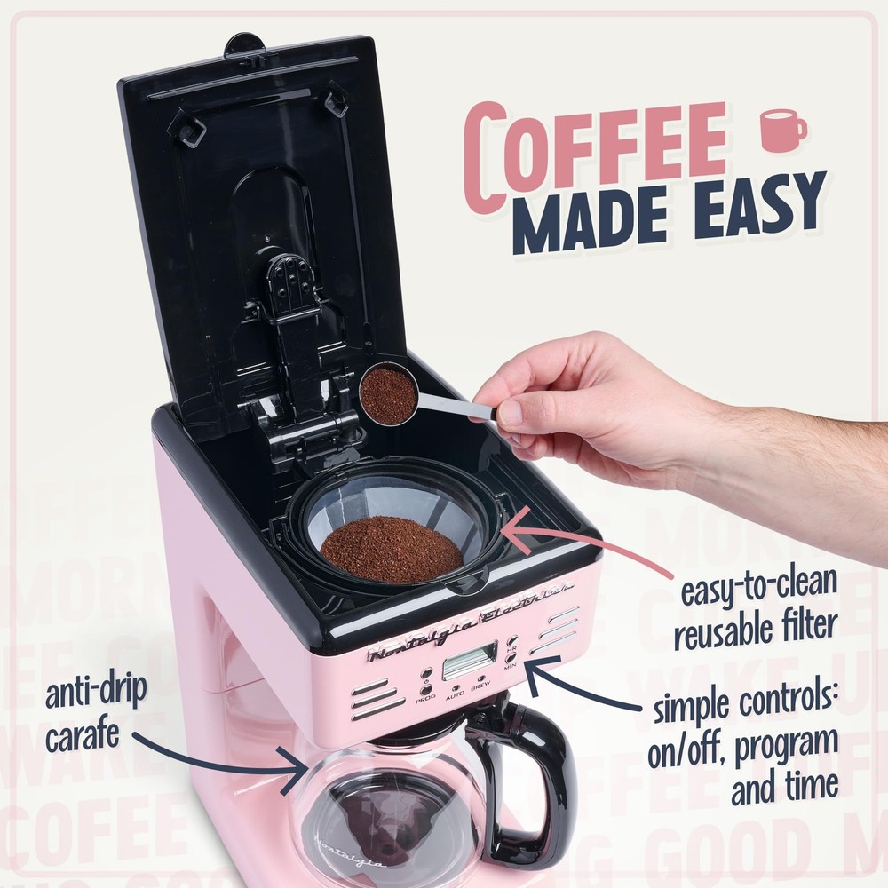 Nostalgia Retro 12-Cup Programmable Coffee Maker With LED Display, Pink