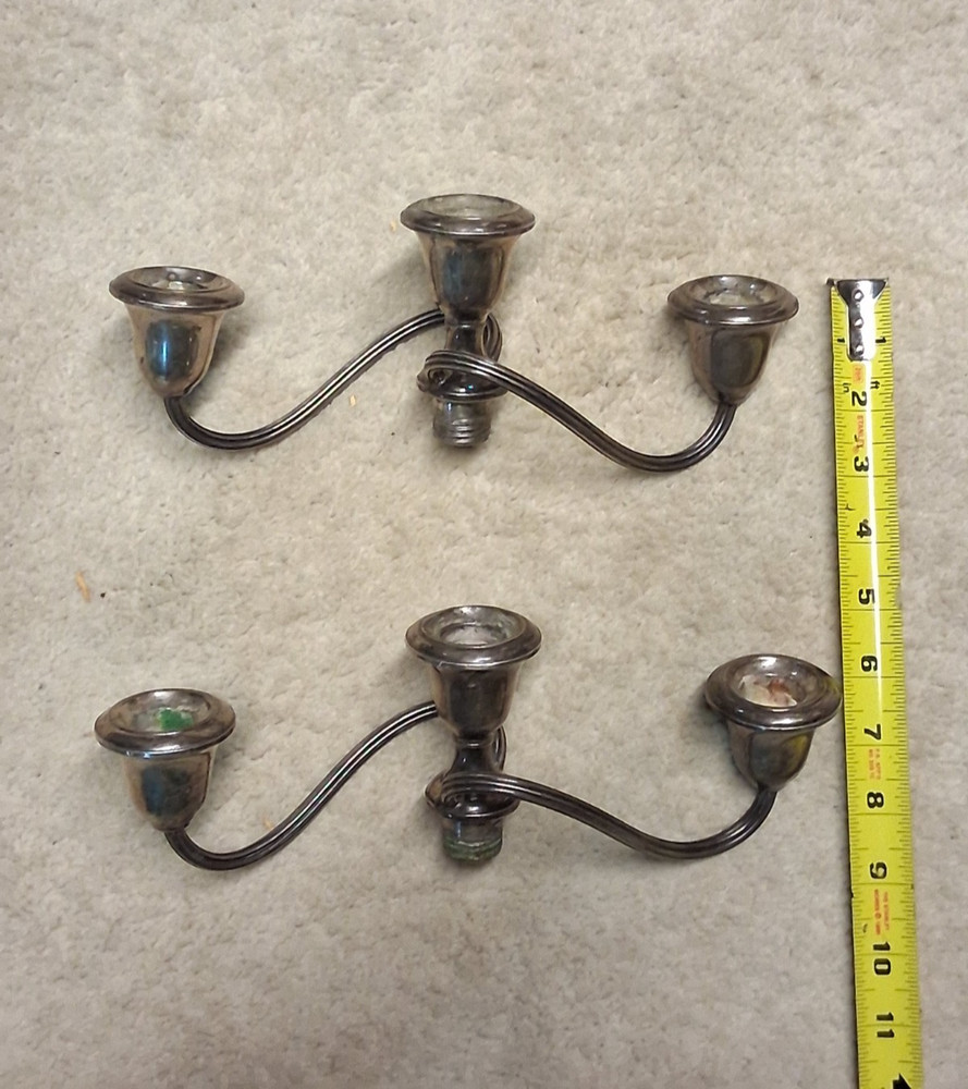 Gorham STERLING Silver 3 Light Candelabra Inserts Weighted 22oz/1.6lbs