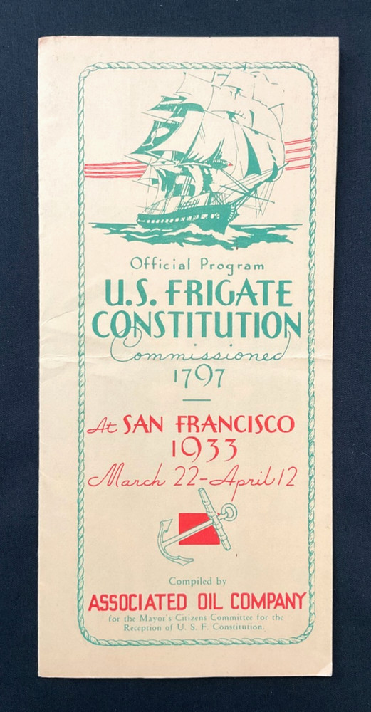 Official Program, Frigate USS Constitution, San Francisco (1933) Vtg Program