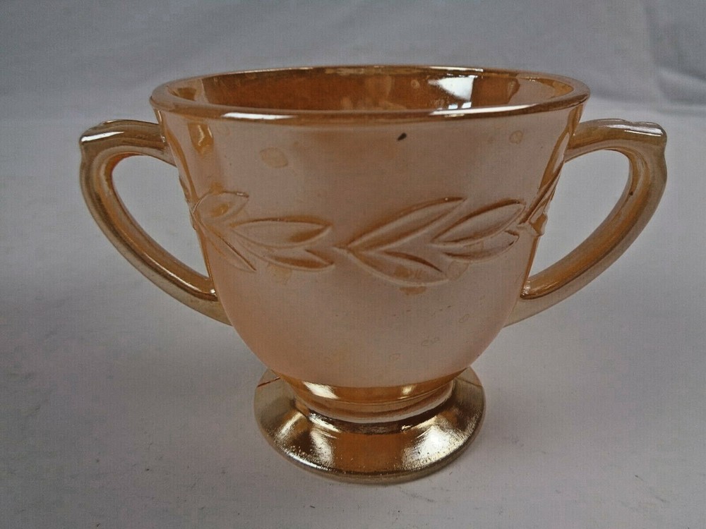 Fire King Peach Luster Laurel Leaf Design Sugar And Creamer Set