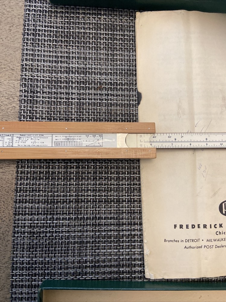 Vintage Frederick Post Slide Rule 1447 , With Manuel