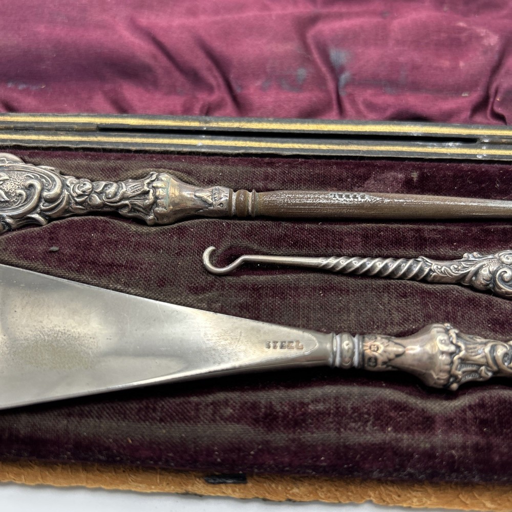 Antique Sterling Grooming Set. Some Tools Steel Bottom.