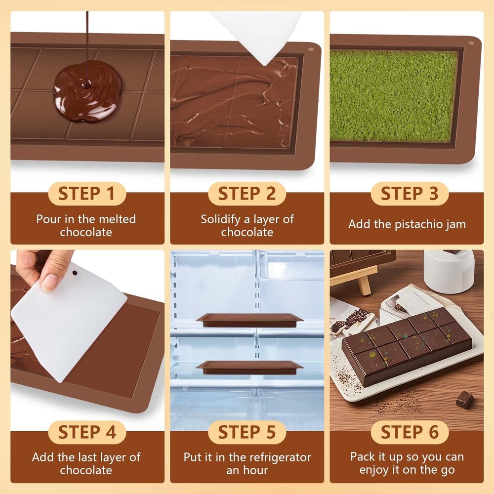 Dubai Chocolate Bar Mold Silicone – Deep Rectangular Medium code, Coffee