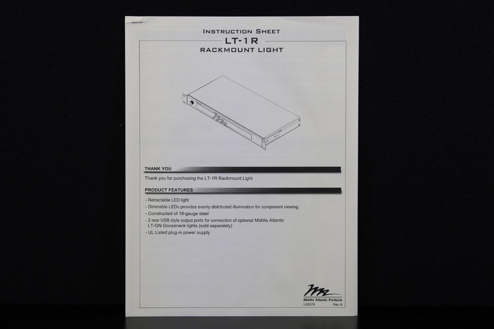 Middle Atlantic LT-1R 1U Rackmount Light Tested with Power Supply