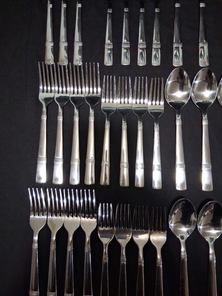 58 Pc Set Cambridge Braylen Mirror Stainless Bands Flatware Silverware