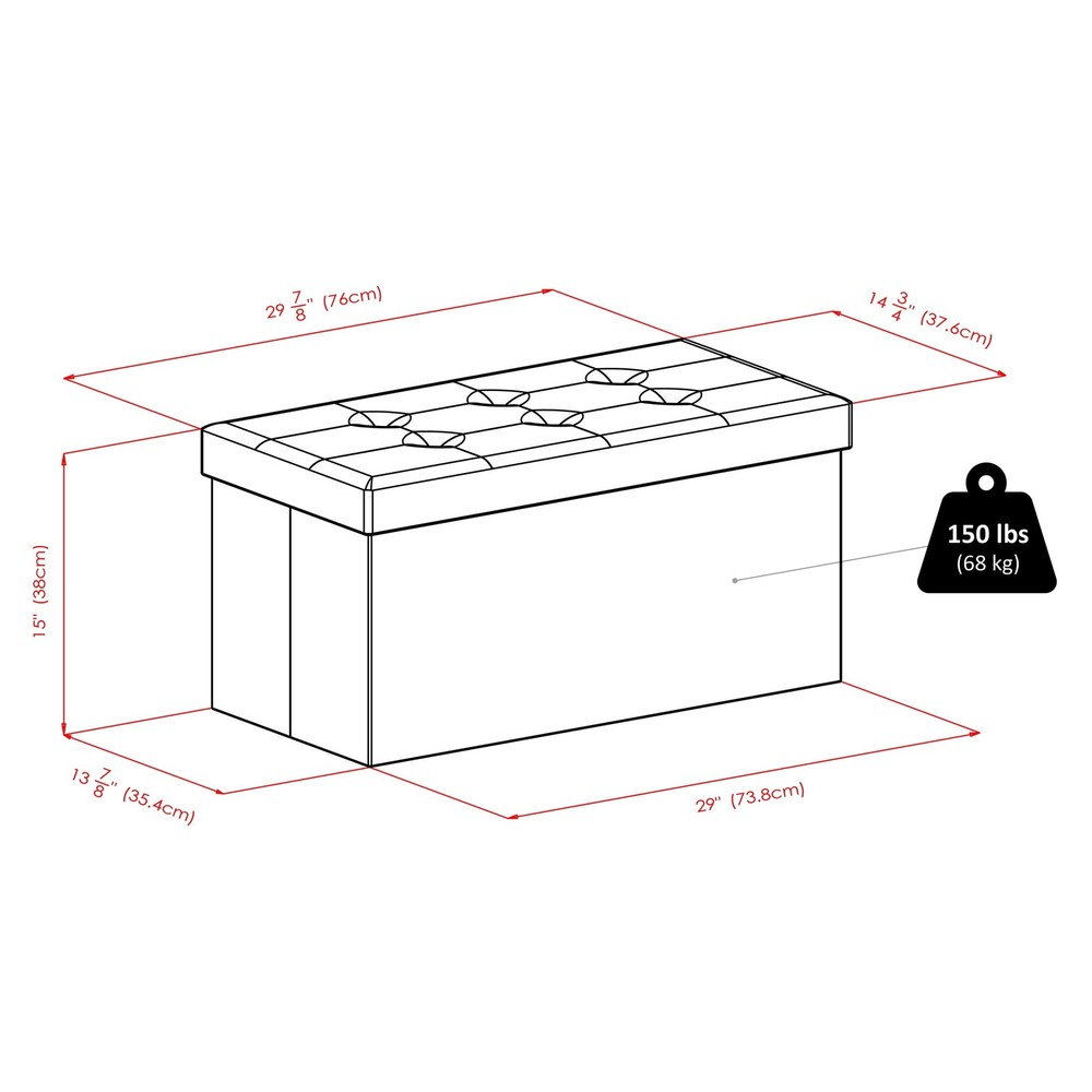 Wood Ashford Rectangular Storage Ottoman Black Faux Leather