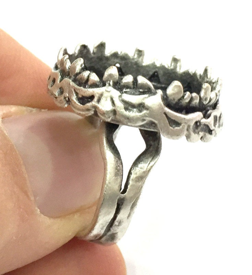 Ring Blank Setting Base Bezel Cabochon Antique Silver Plated Brass G5239