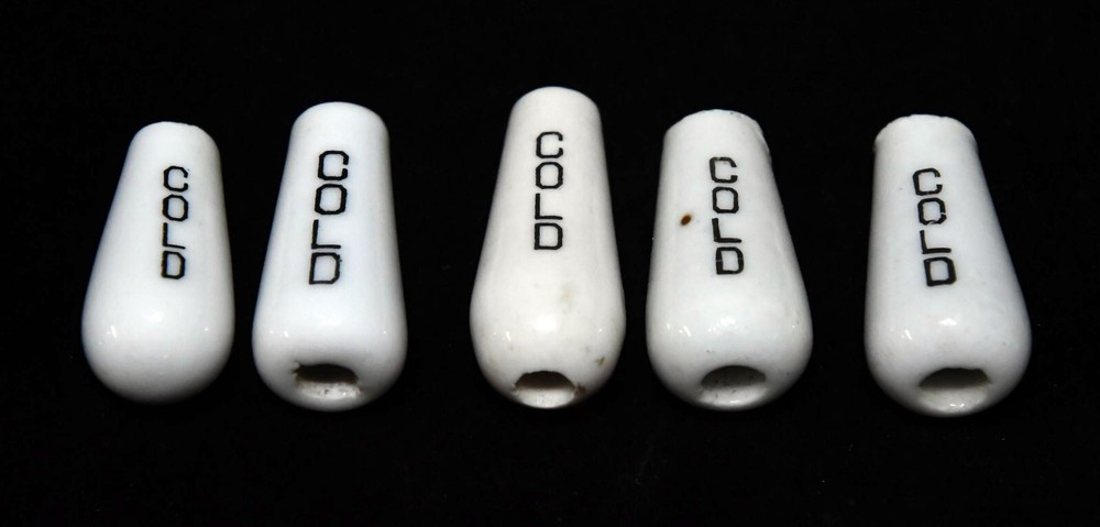 5 VINTAGE CERAMIC COLD WATER FAUCET ENDS