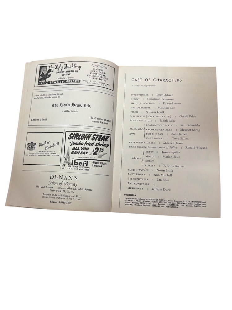 Threepenny Opera Theatre de Lys Kurt Weill 1954 Program