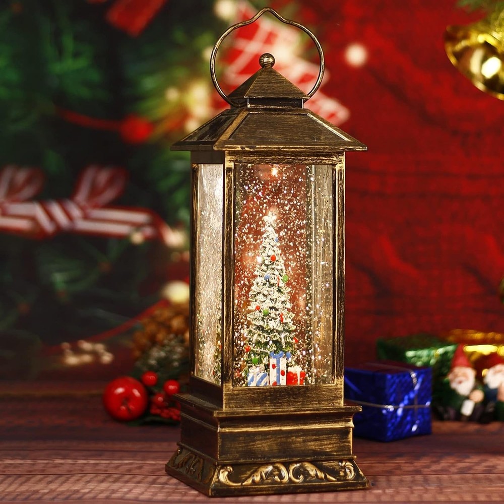 Snow Globe Christmas Lantern Decorations, Musical Snow Globe Lantern