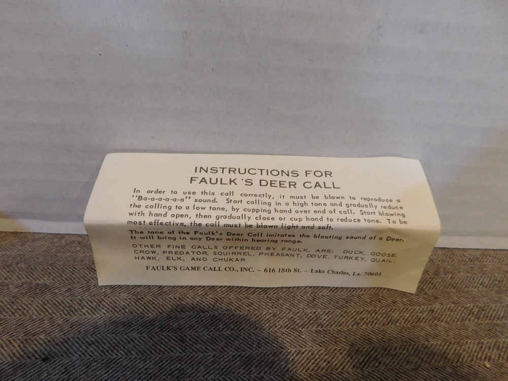 Faulk's Deer Call D-50 Original Box & Manual