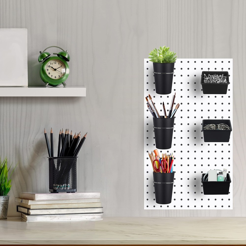 6 PCS Pegboard Bin Set Metal Hook Organizer Accessory Tool Garage Office Black