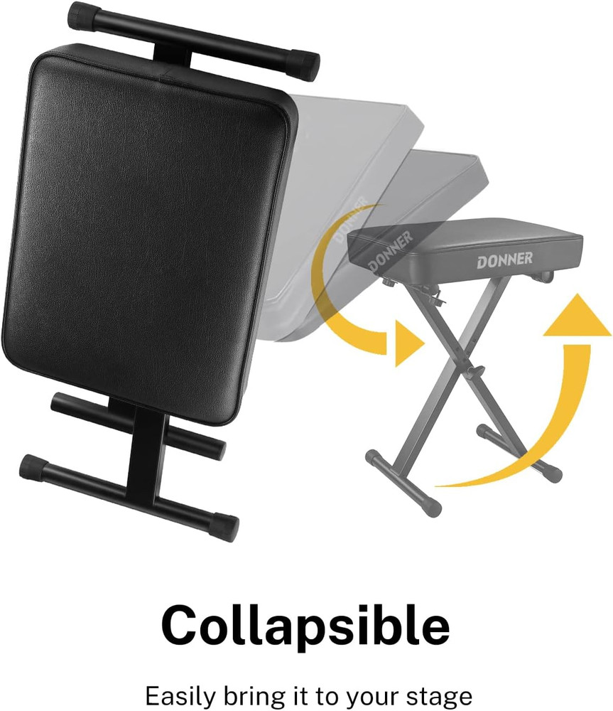 Piano Bench, Adjustable Keyboard Bench Portable Stool Collapsible Chair Foldable